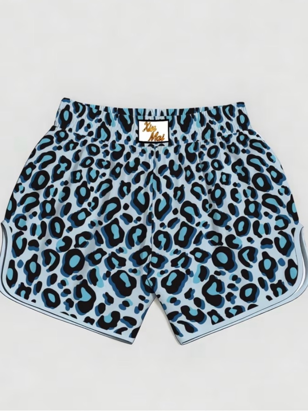 Men’s Breathable Boxer Style Leopard Print Blue Quick Dry Athletic Shorts NWT